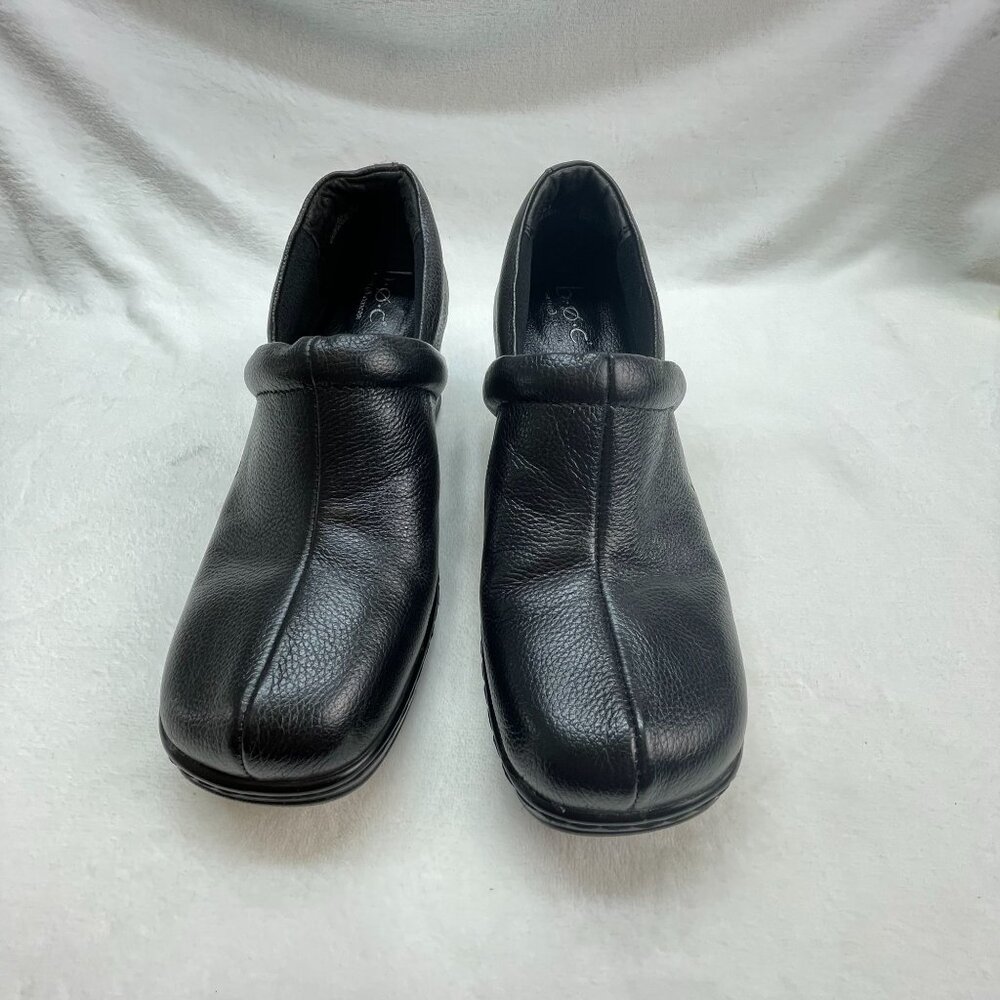 Born B.O.C Black Leather Slip-On Clogs Size 9